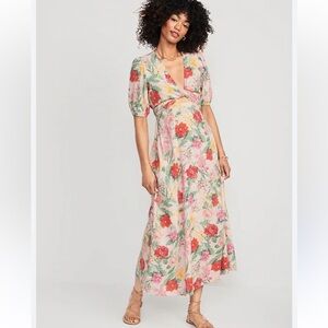 Old Navy Pink Fit & Flair Floral Midi Dress Sz M